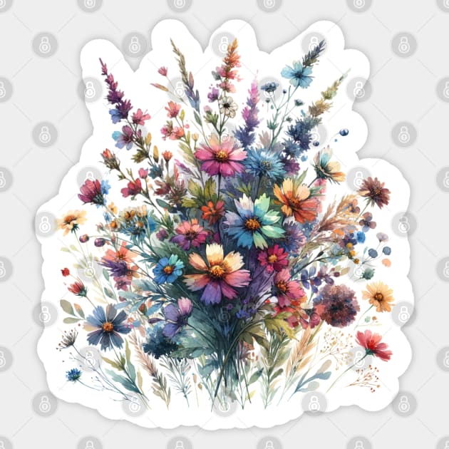 Bouquet Of Flowers In Watercolor Sticker by Sublime Art